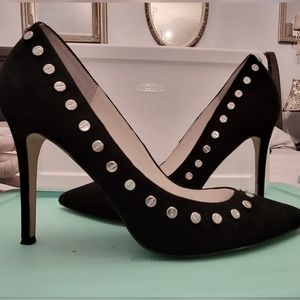 Studded suede heels.